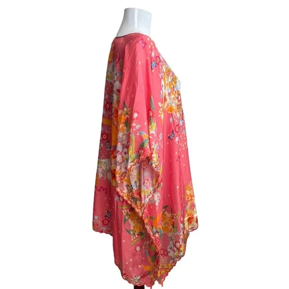 NEW‎ JOHNNY WAS Nephi Silk Floral Butterfly Kimono Tunic Top O/S Pink Oversized - Picture 5 of 13